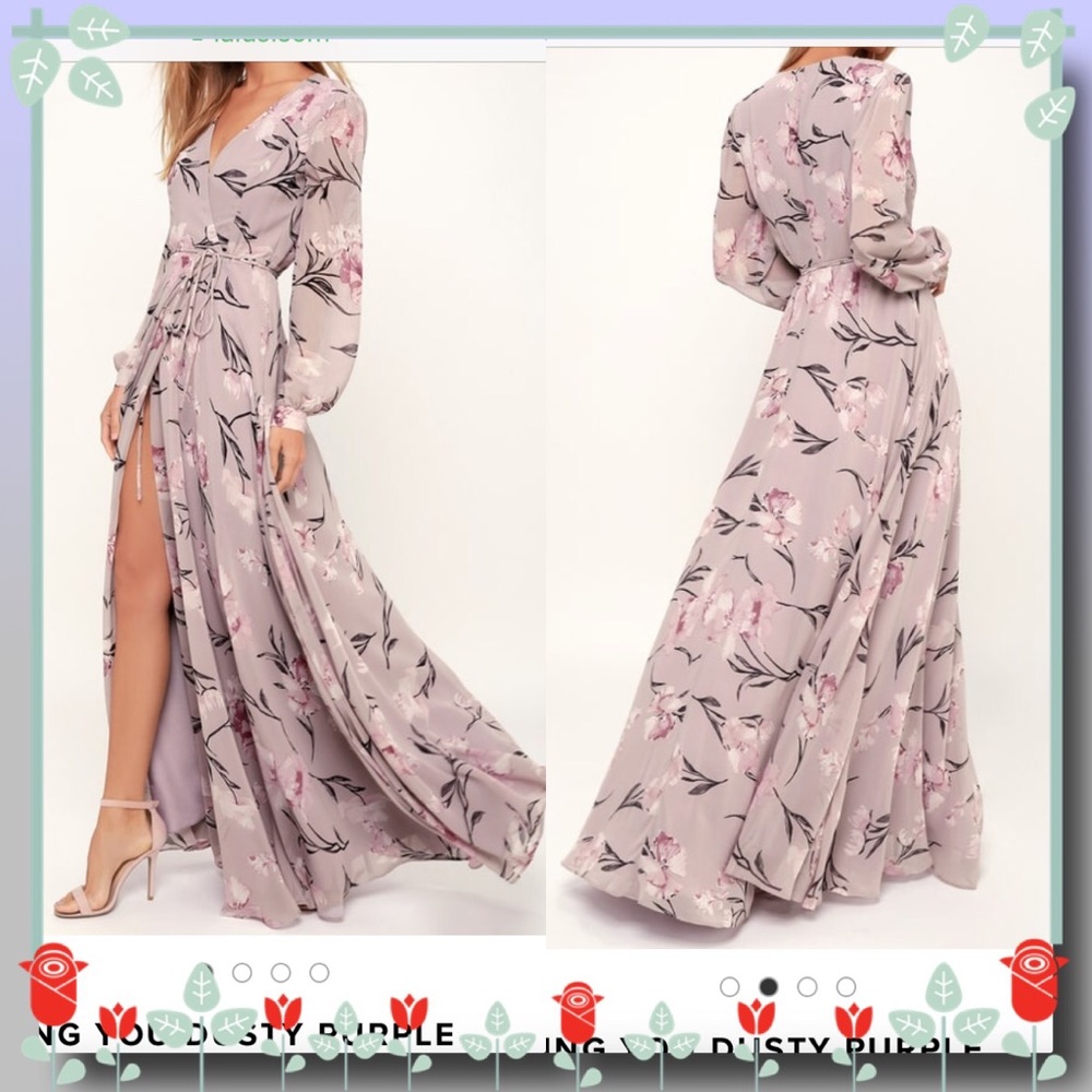 Loving You Dusty Purple Floral Print Wrap Dress